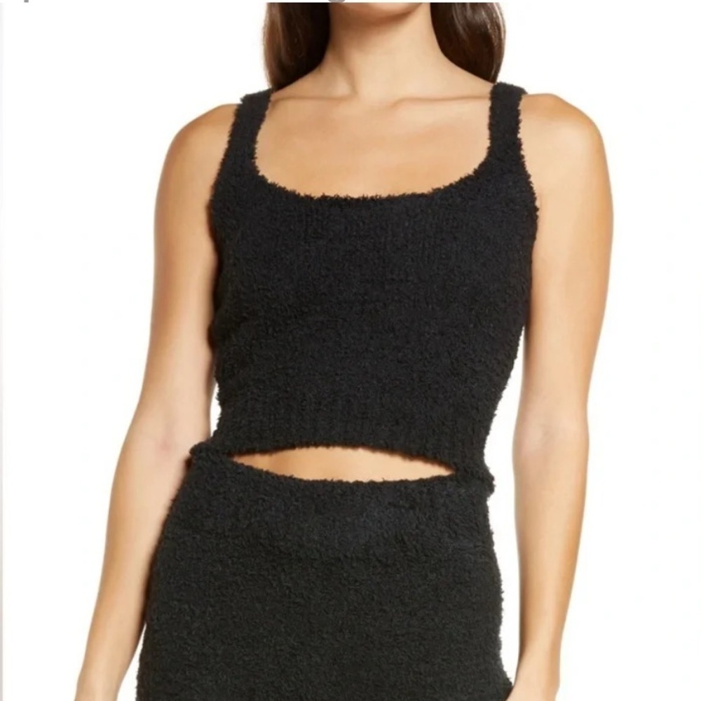 SKIMS Black Sherpa Teddy Bear Cozy Knit Tank Top Sleeveless